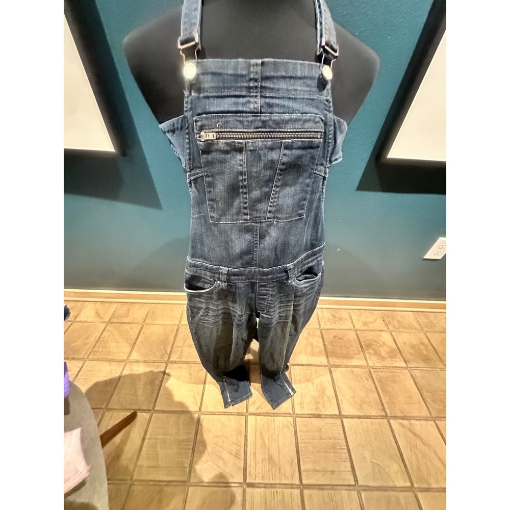 Blank NYC Unique Overalls Women 27 Blue Excellent Ankle Zipper Distressed Bib